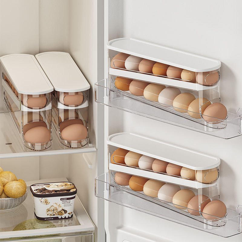 エッグフロー EggFlow｜自動ローリング卵ケース 2段式｜省スペース冷蔵庫収納・割れ防止・取り出し簡単