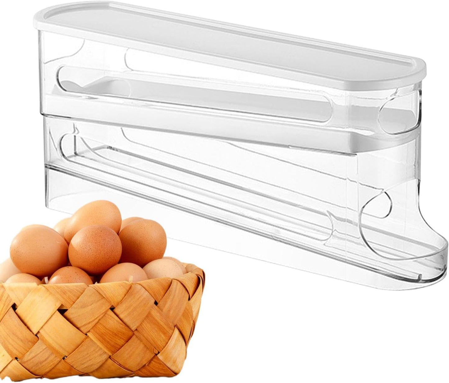 エッグフロー EggFlow｜自動ローリング卵ケース 2段式｜省スペース冷蔵庫収納・割れ防止・取り出し簡単